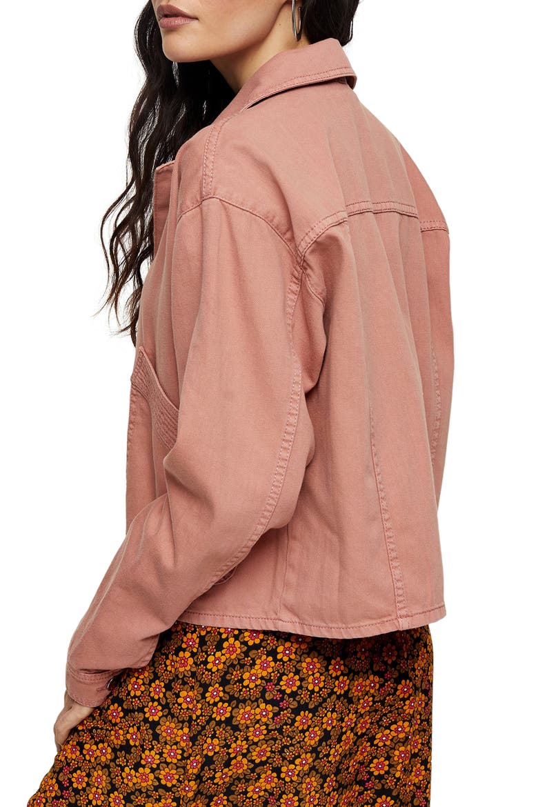 Boxy Crop Shirt Jacket, Alternate, color, PINK