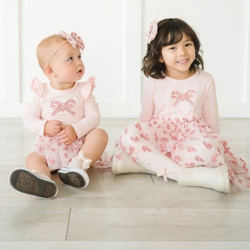 Sweet Wink Candy Cane Confetti Christmas Long Sleeve Tutu Bodysuit In Pink