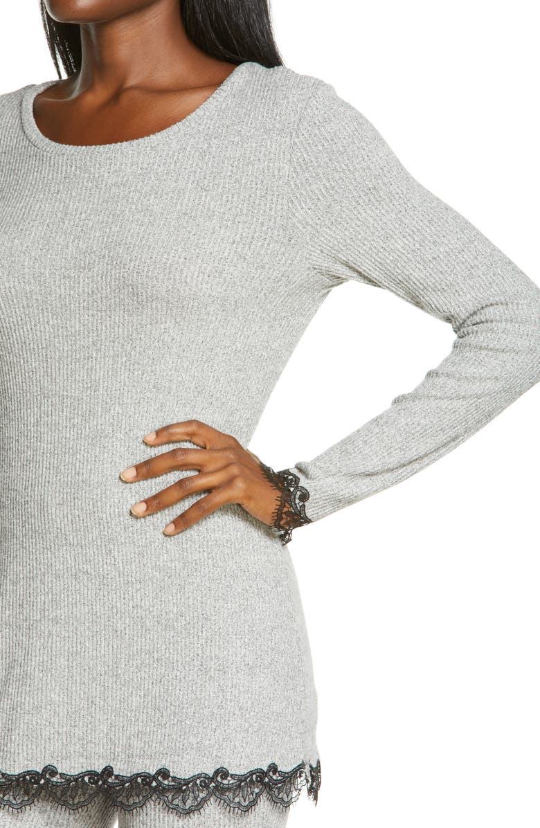 Natori Luxe Ulla Lace Trim Ribbed Top, Alternate, color, 