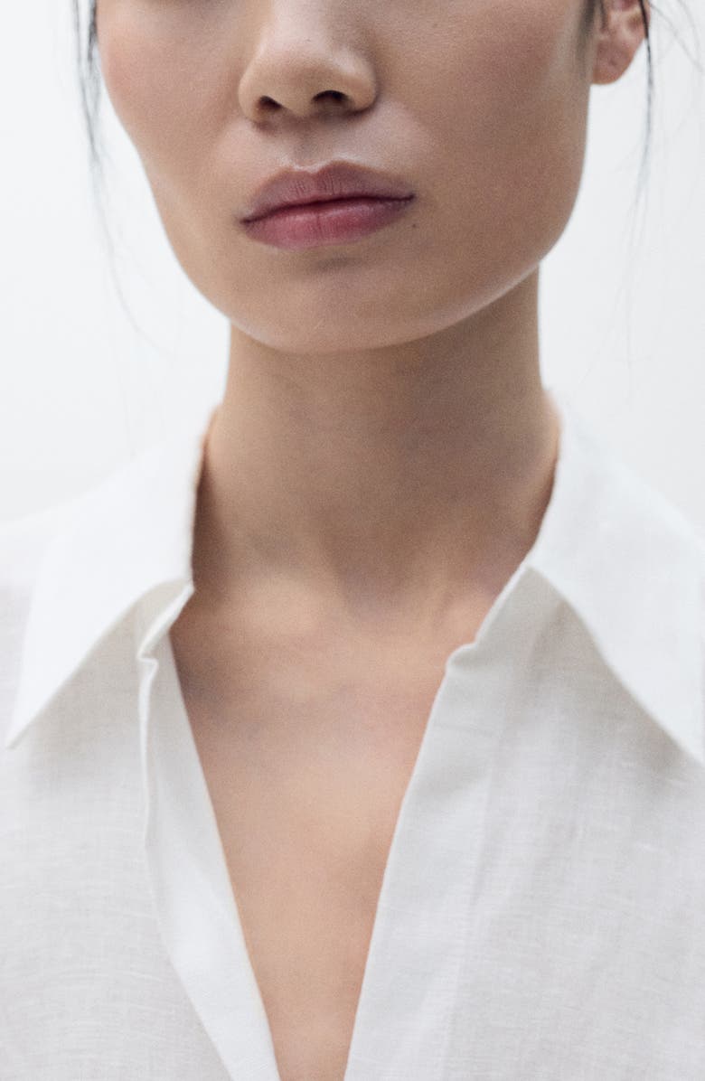 MANGO Belted Linen Shirtdress, Alternate, color, White