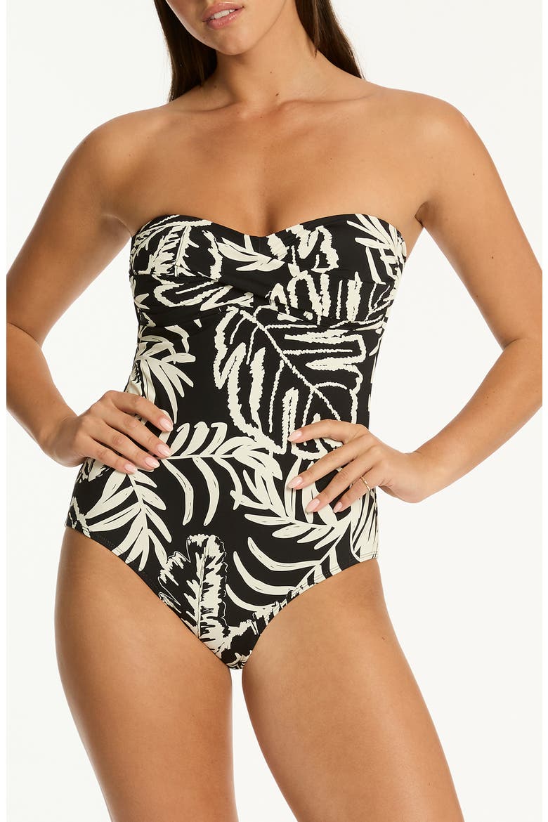 Jungle Book Twist Bandeau One-Piece Swimsuit, Main, color, BLACK
