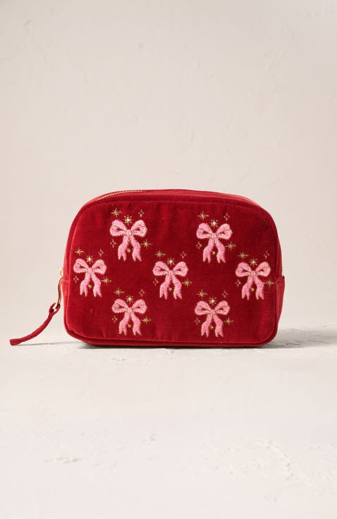 Dazzling Bows Velvet Makeup Bag
