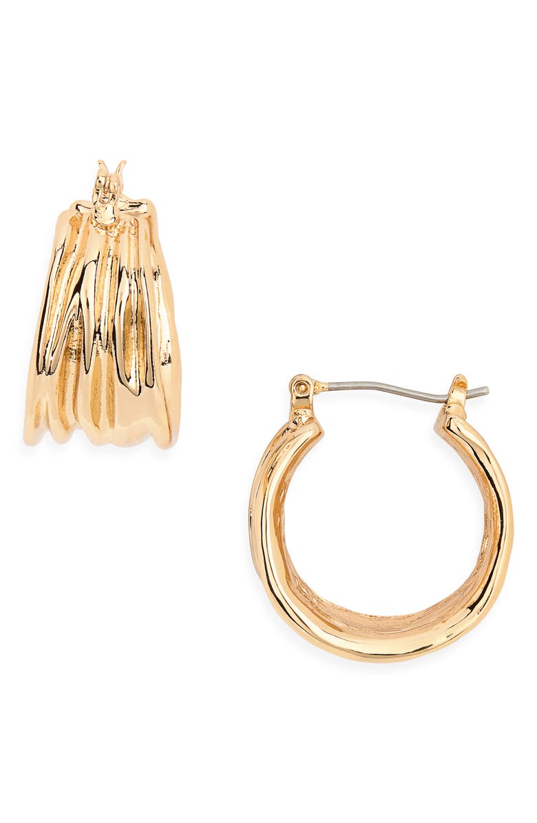 Ettika Textured Lines Hoop Earrings, Main, color, Gold