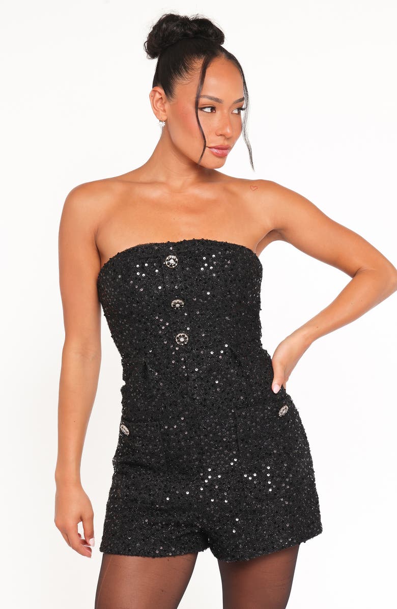 Petal & Pup Madeline Sequin Strapless Tweed Romper, Alternate, color,