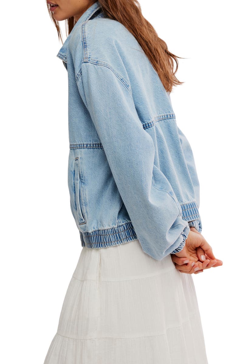 Free People Birdie Relaxed Denim Bomber Jacket, Alternate, color, Mockingbird