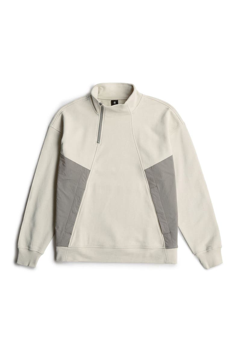 Asymmetric Colorblock Organic Cotton Half-Zip Sweatshirt, Alternate, color, WHITEBAIT