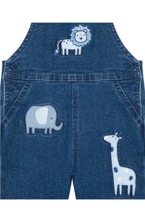 Little Me Safari Embroidered Overalls & Stripe Shirt Set In Blue