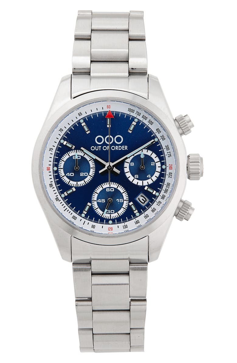 OUT OF ORDER Sporty Chronograph Bracelet Watch, 40mm, Main, color, Blue