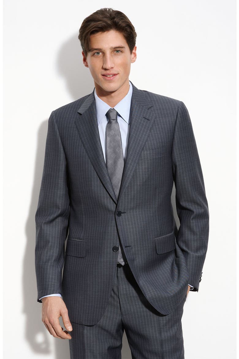 Blue Stripe Wool Suit, Main, color, BLUE STRIPE