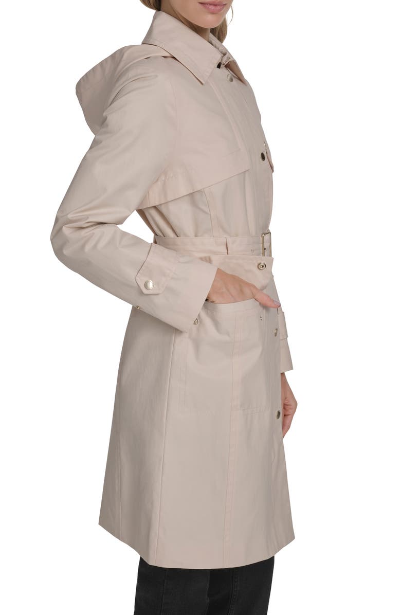 Cole Haan Signature Water Resistant Convertible Collar Belted Trench Coat with Removable Hood, Alternate, color, Light Sand
