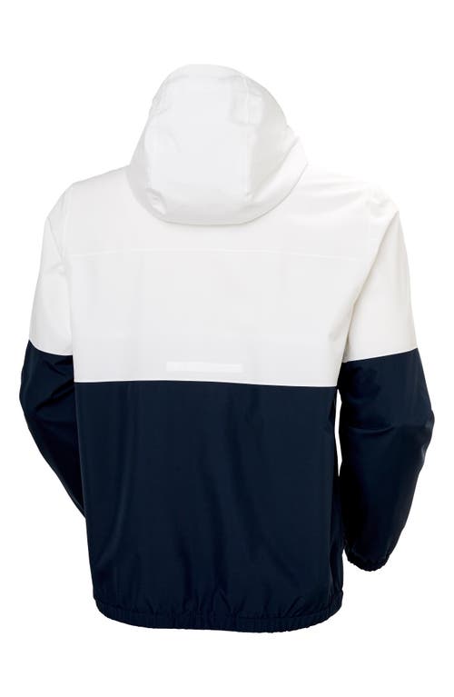 Helly Hansen Koster Waterproof Hooded Rain Jacket In White/navy