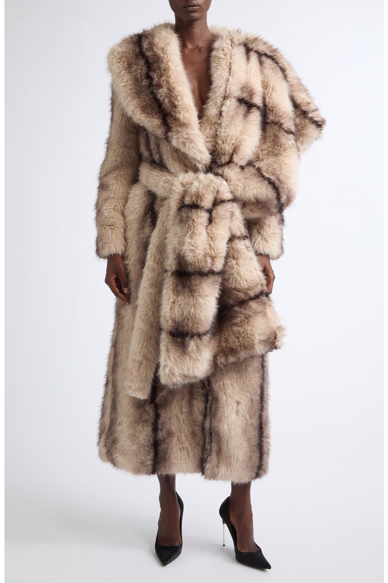Maja Stripe Faux Fur Coat, Main, color, TAUPE