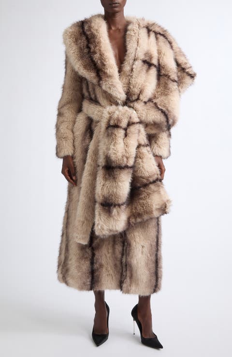 Maja Stripe Faux Fur Coat