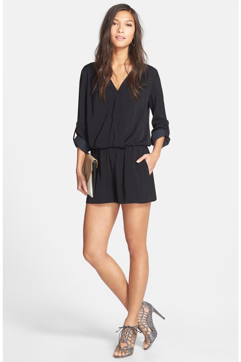 Surplice Romper, Alternate, color, BLACK