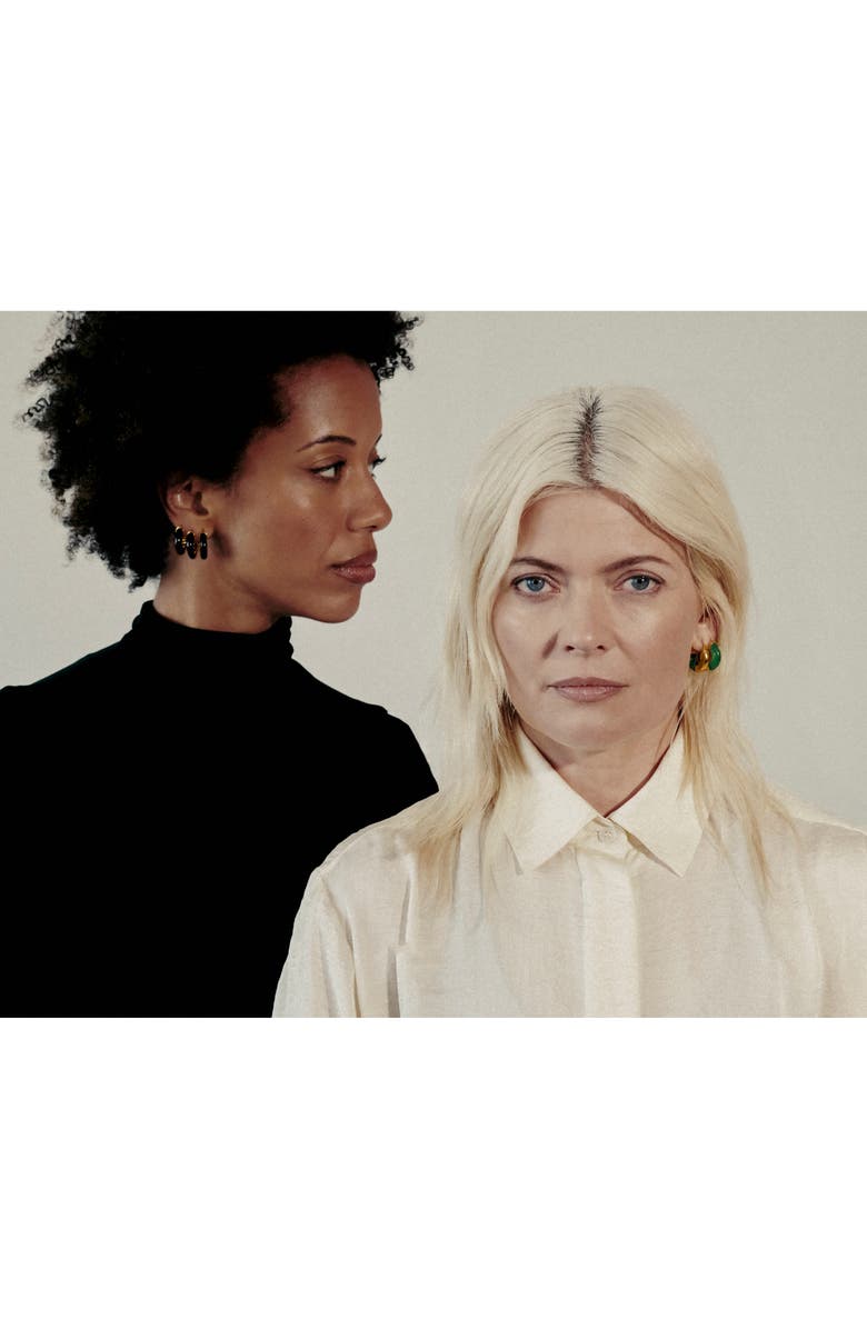 Monica Vinader x Kate Young Onyx Small Hoop Earrings, Alternate, color, 18Ct Metallic Gold