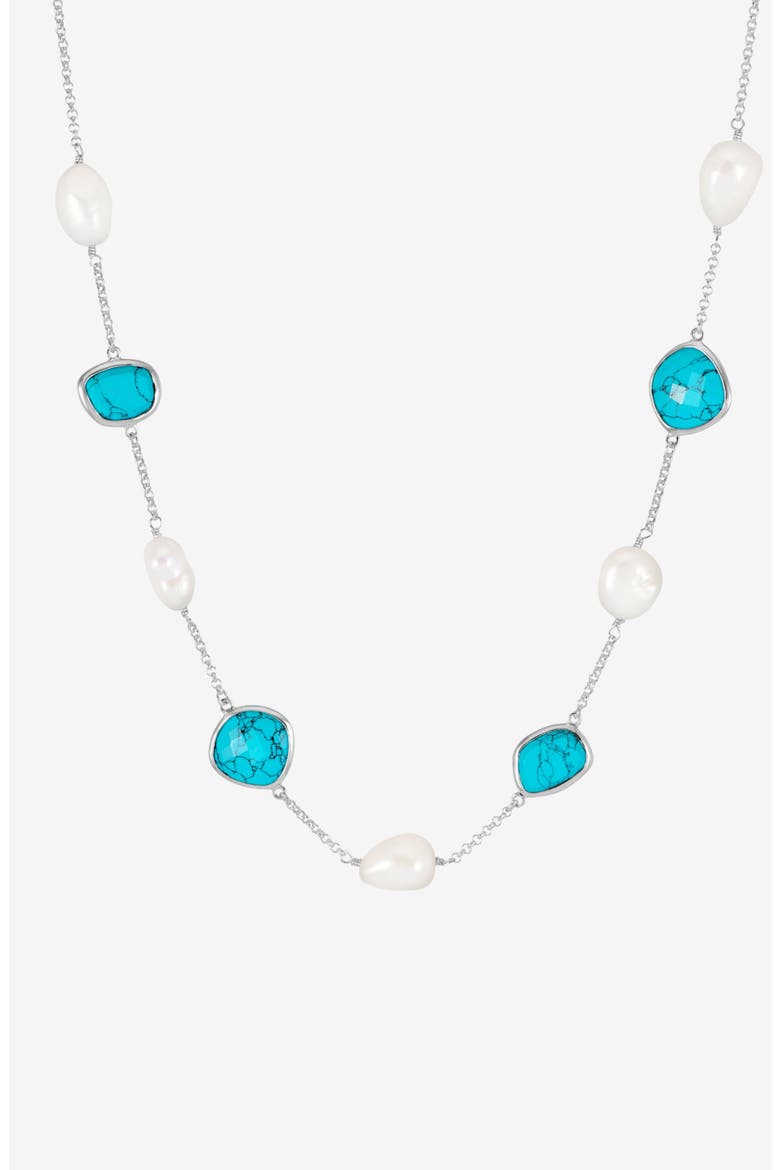Turquoise Gemstone & Baroque Pearl Pebble Necklace, Main, color, Sterling Silver