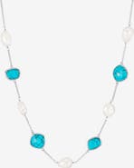 Dower & Hall Turquoise Gemstone & Baroque Pearl Pebble Necklace