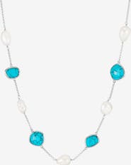 Dower & Hall Turquoise Gemstone & Baroque Pearl Pebble Necklace