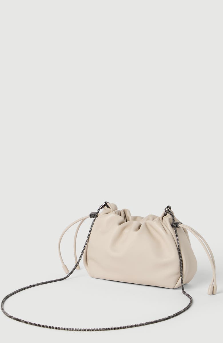 Brunello Cucinelli Soft leather mini Mellow Bucket bag, Alternate, color, Ivory
