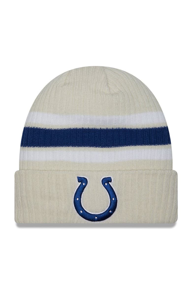 Men's New Era Cream Indianapolis Colts Team Stripe Cuffed Knit Hat, Main, color, Cream