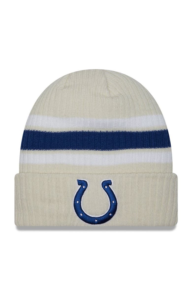 New Era Men's New Era Cream Indianapolis Colts Team Stripe Cuffed Knit Hat, Main, color,