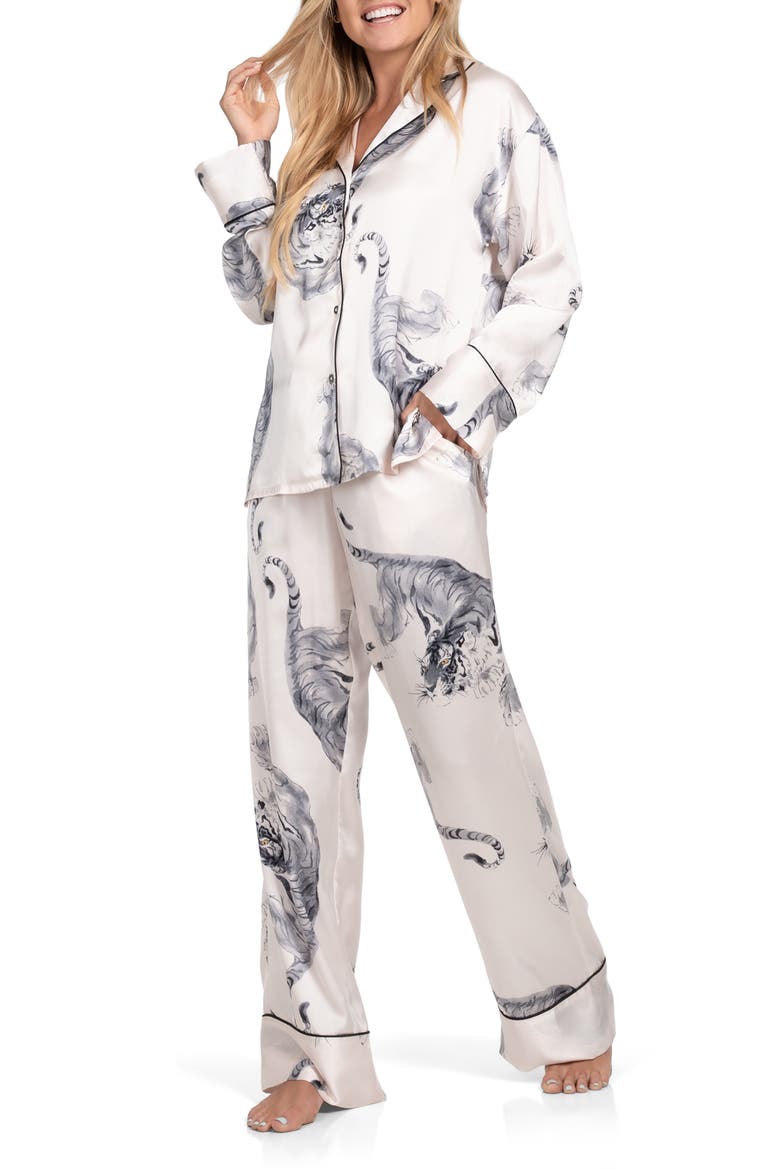 Tiger Satin Pajamas, Alternate, color, CREAM