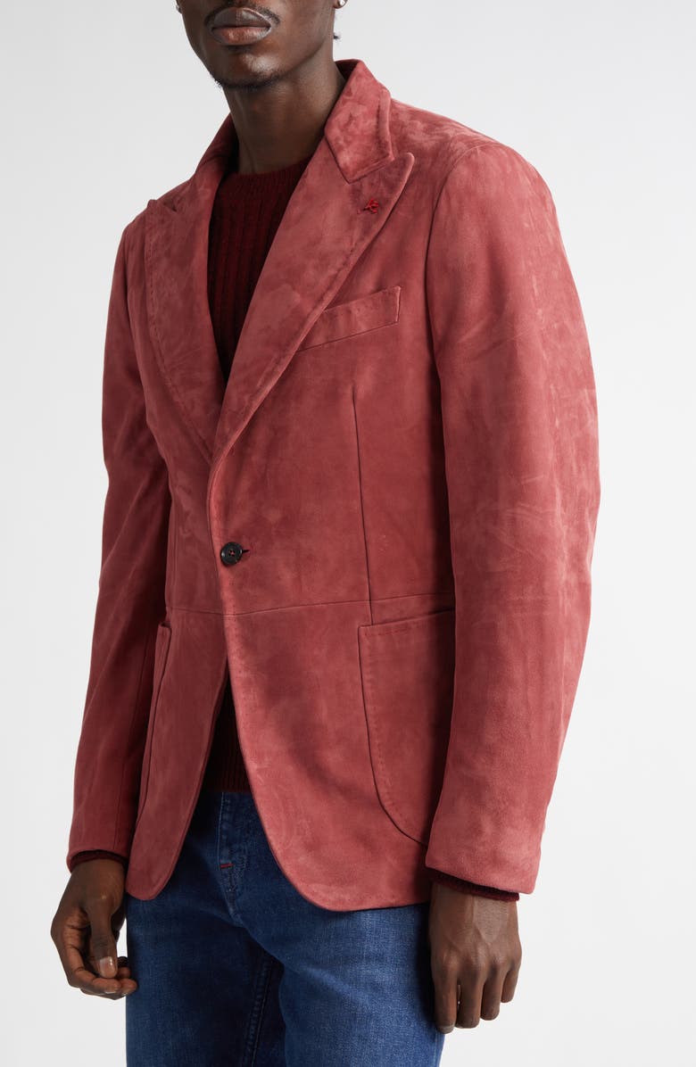 ISAIA Peaked Lapel Suede Blazer, Alternate, color, Pastel Pink