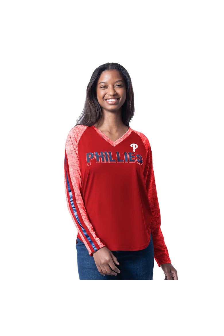 Women's G-III 4Her by Carl Banks Red Philadelphia Phillies Top Dog Raglan Long Sleeve V-Neck T-Shirt, Main, color, Red