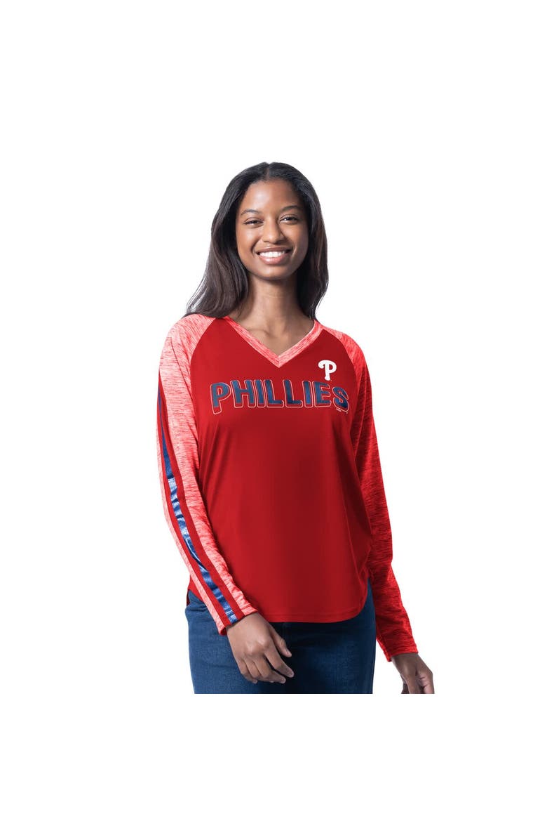 G-III 4HER BY CARL BANKS Women's G-III 4Her by Carl Banks Red Philadelphia Phillies Top Dog Raglan Long Sleeve V-Neck T-Shirt, Main, color, Red