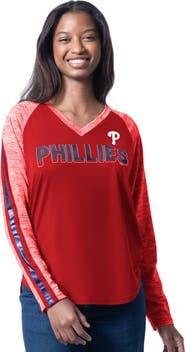 G-III 4HER BY CARL BANKS Women's G-III 4Her by Carl Banks Red Philadelphia Phillies Top Dog Raglan Long Sleeve V-Neck T-Shirt