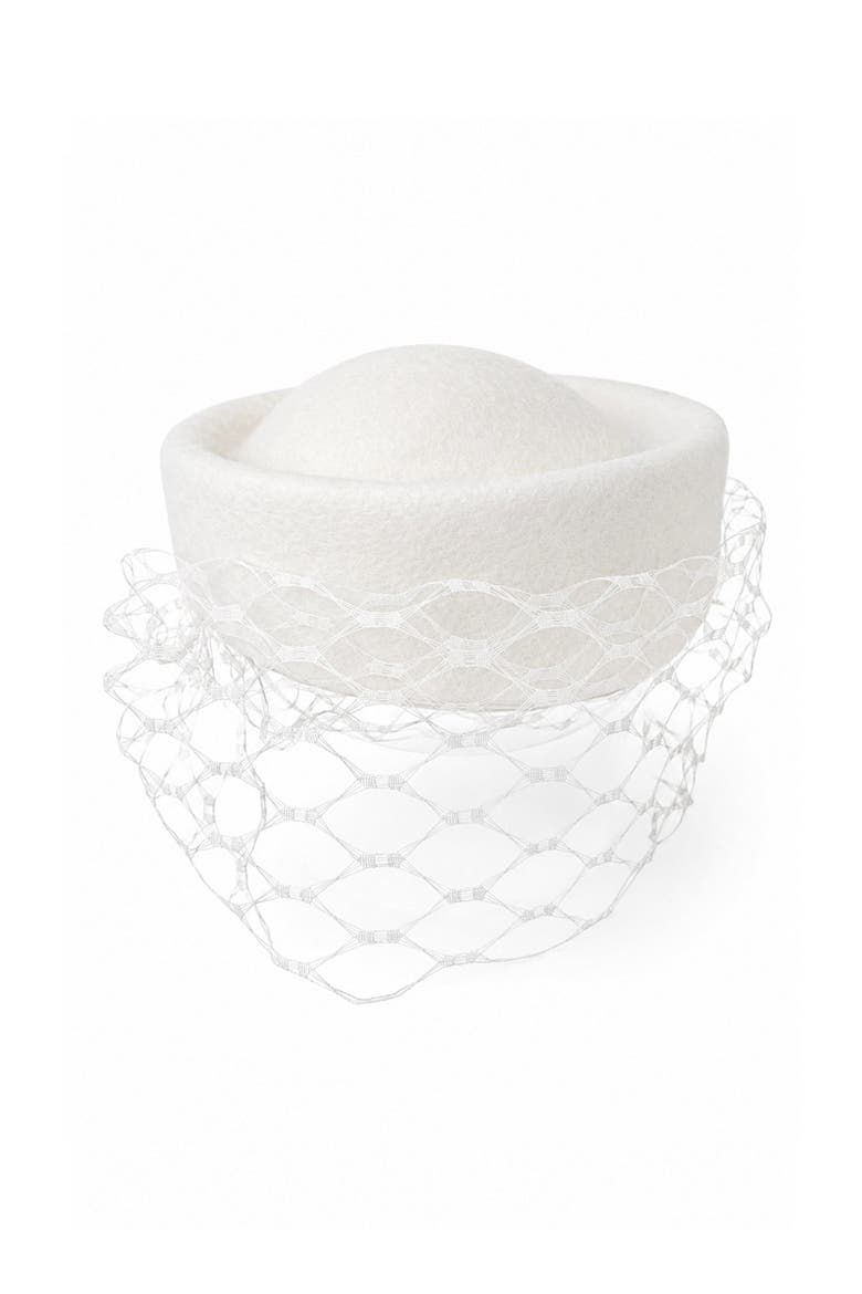 Kahon Pillbox Fascinator Hat with Cage Veil, Main, color, White