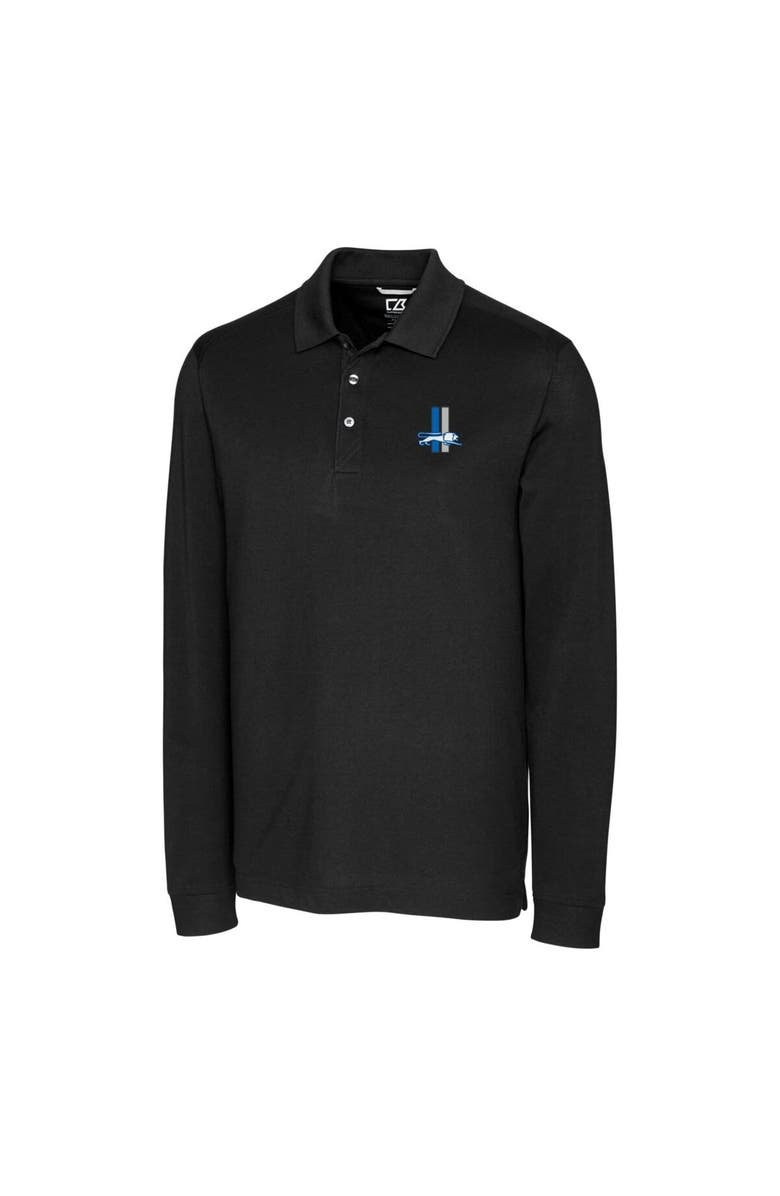 Cutter & Buck Men's Cutter & Buck Black Detroit Lions Advantage Tri-Blend Pique Big & Tall Long Sleeve Throwback Polo, Alternate, color, Black