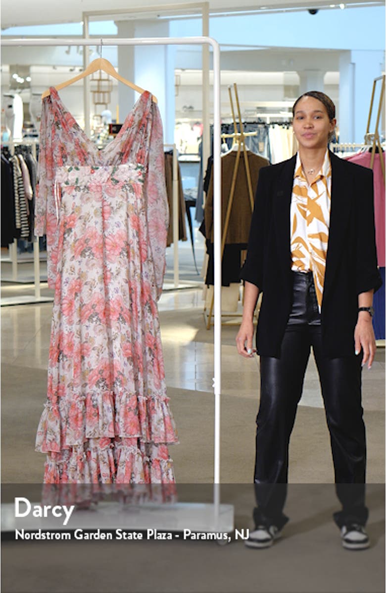 Ruffle Floral Print Chiffon Gown, sales video thumbnail
