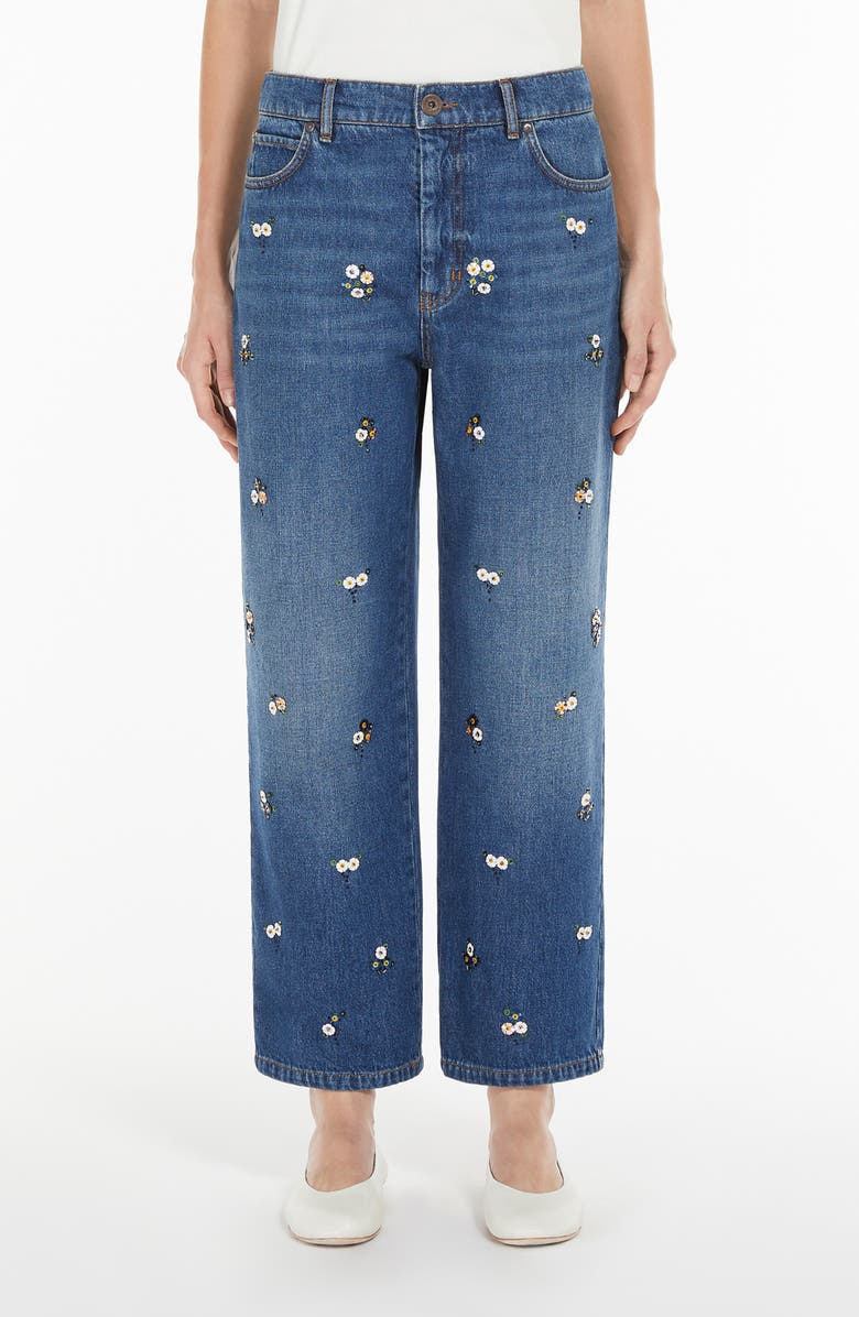 Weekend Max Mara Manetta Floral Detail Jeans, Main, color, Navy