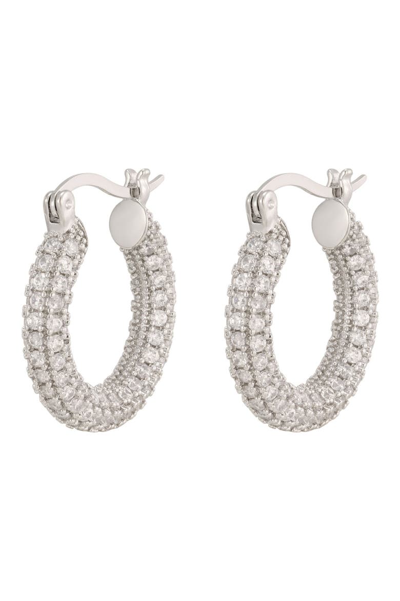 Chubby Crystal Hoop Earrings, Alternate, color, SILVER