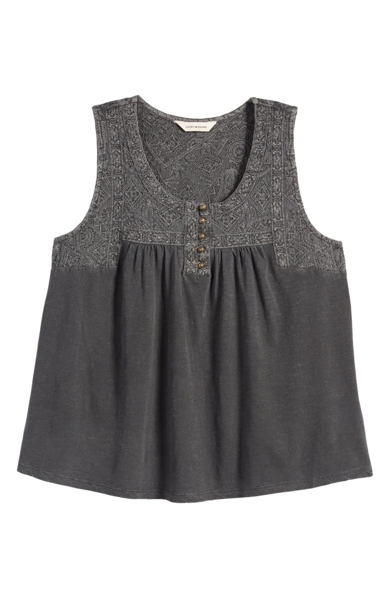 Lucky Brand Embroidered Yoke Tank Top, Alternate, color,