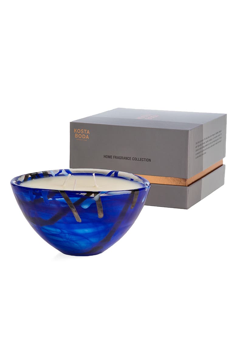 Kosta Boda Three-Wick Candle in Glass Bowl, Main, color, Blue