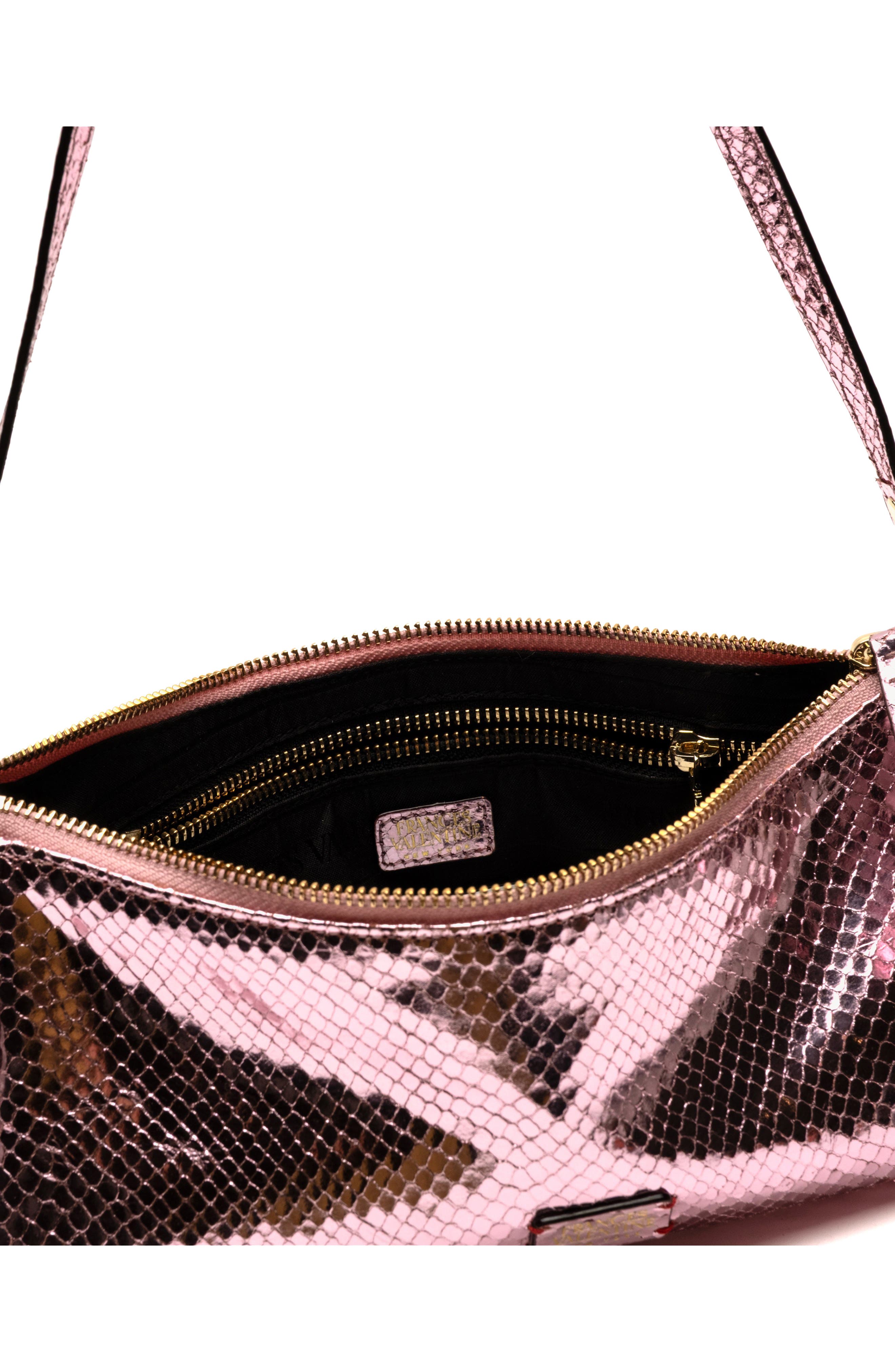 Frances Valentine Mia Snakeskin Embossed Metallic Leather Shoulder Bag, Alternate, color, Pink