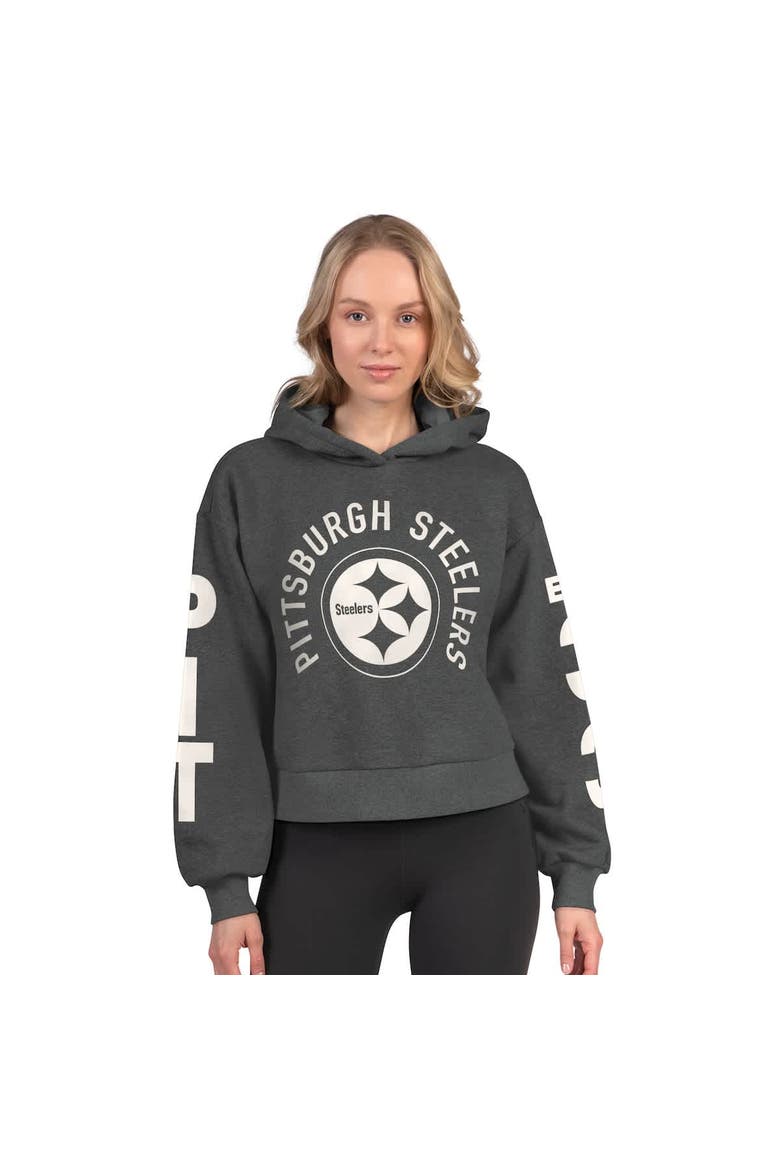 Women's Starter  Heather Charcoal Pittsburgh Steelers Star Player Cropped Fleece Pullover Hoodie, Main, color, Heather Charcoal