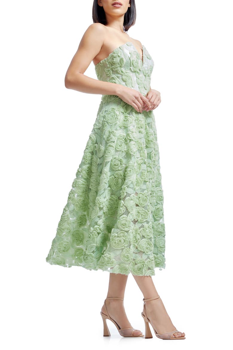 Briella Rosette Strapless Fit & Flare Dress, Alternate, color, SAGE