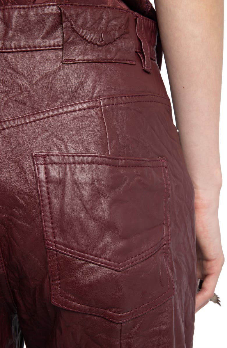 Zadig & Voltaire Evy Crushed Lambskin Leather Pants, Alternate, color, Burgundy