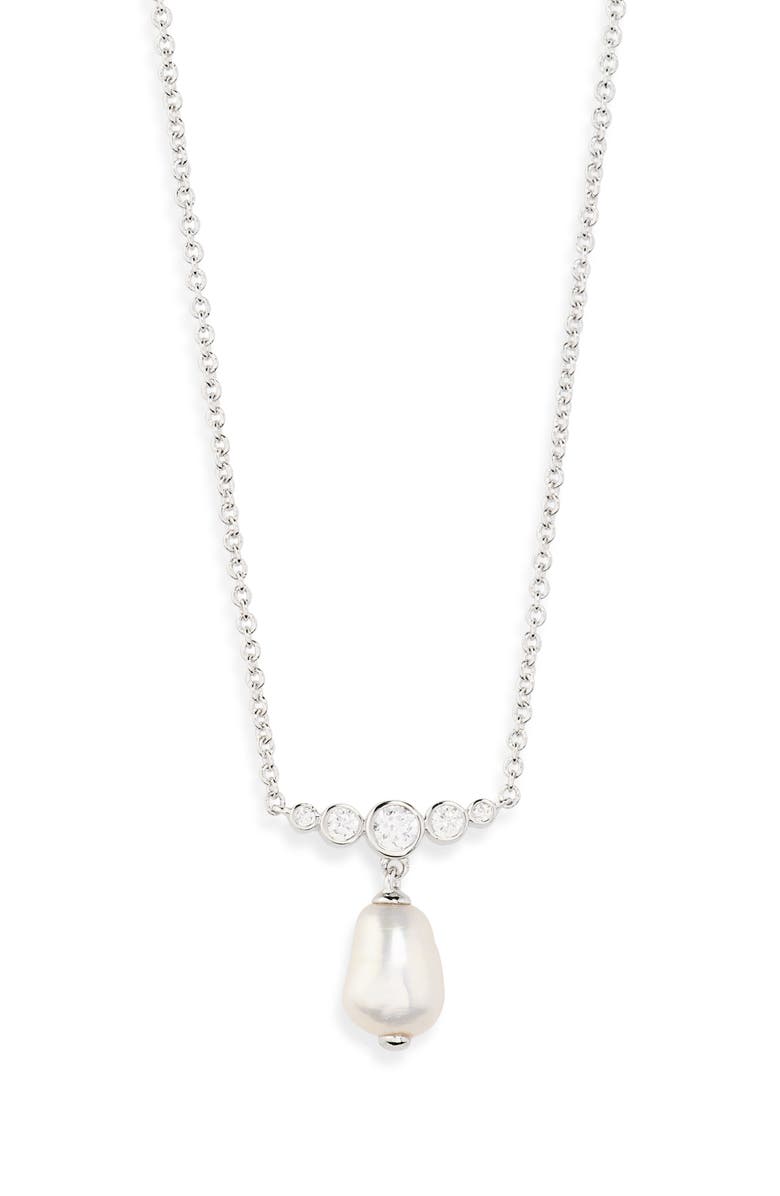 Nadri Siren Pearl Drop Necklace, Main, color, Rhodium