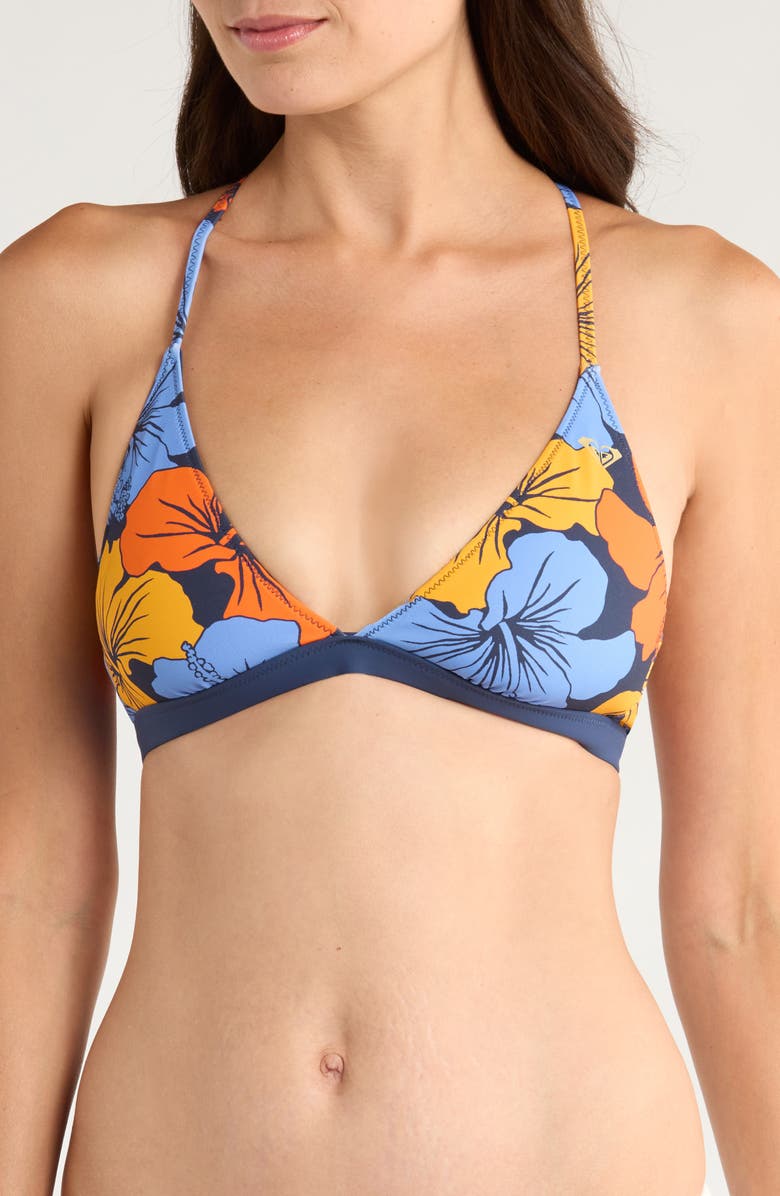 Roxy Surf Sport Reversible Triangle Bikini Top, Main, color, Navy Combo