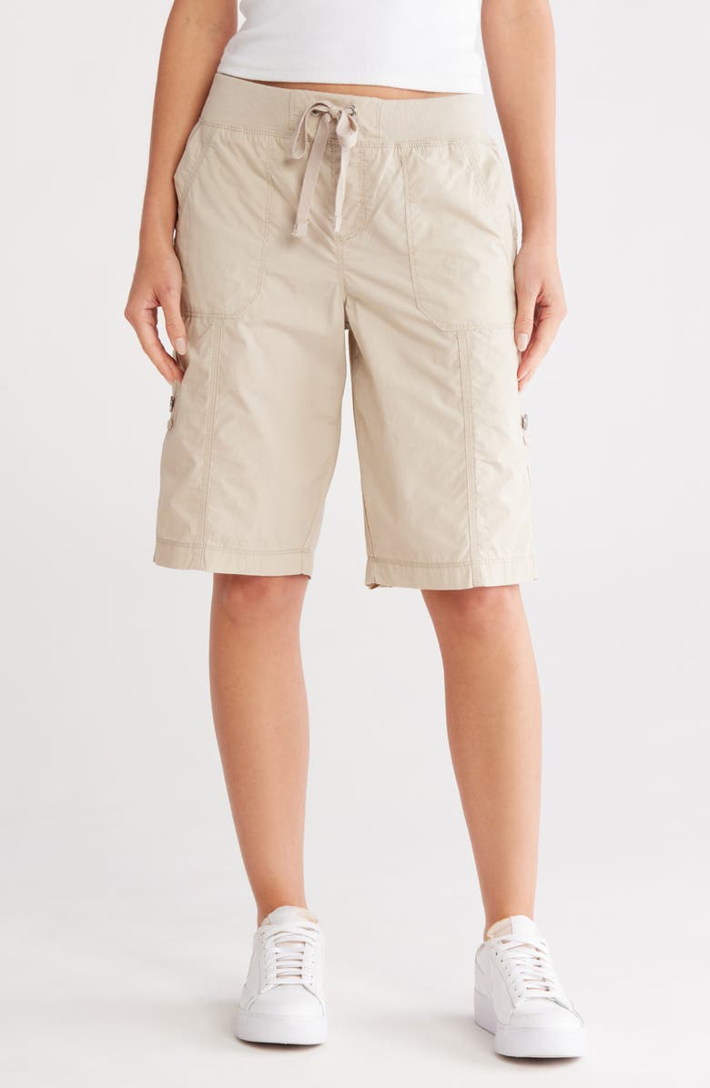 DKNY Peached Poplin Shorts, Main, color, Pebble