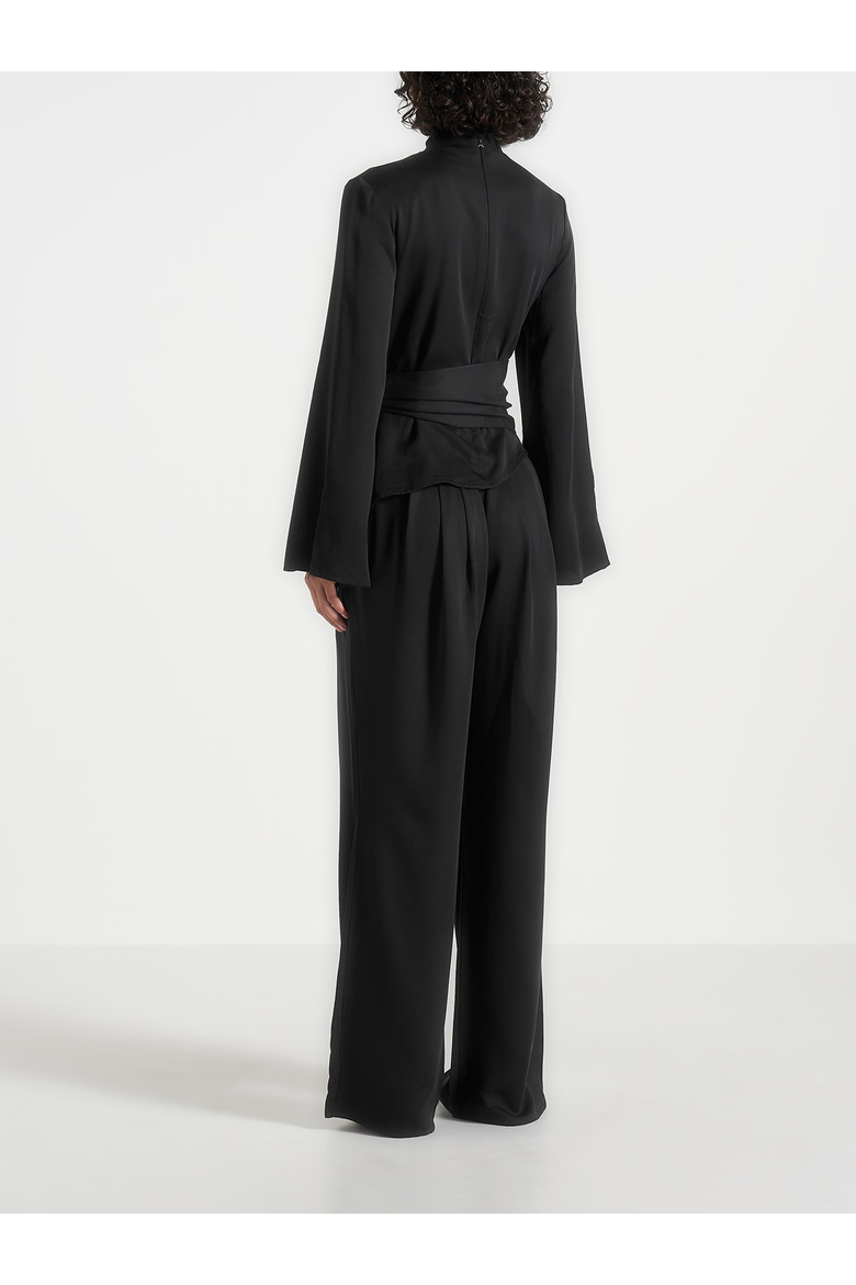 Aurore High Neck Pleated Jumpsuit With Wrap Waist, Alternate, color, Black