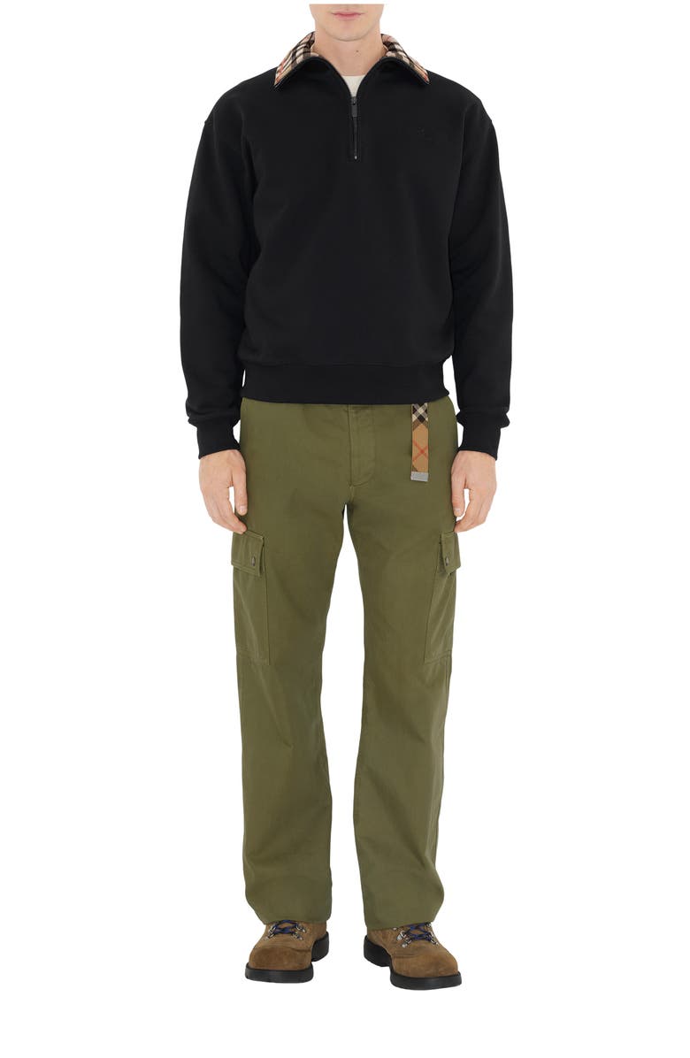 Burberry Check Collar Cotton Half-zip Sweatshirt, Main, color, Black