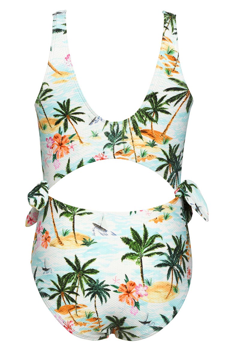 Kids' Destination Cutout One-Piece Swimsuit, Alternate, color, LIGHT BLUE MULTI