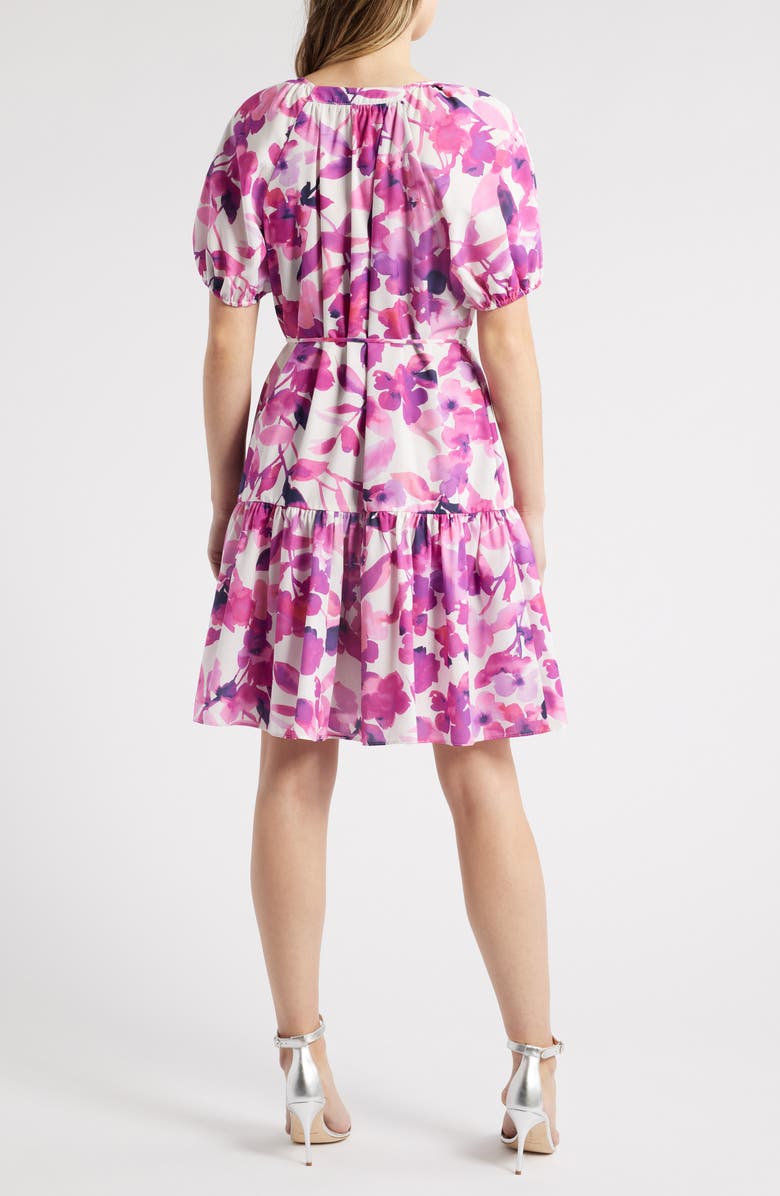 Julia Jordan Floral Print Tie Waist Puff Sleeve Dress, Alternate, color, Magenta Multi