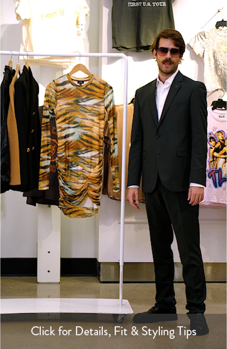 Mirza Abstract Print Long Sleeve Mesh Minidress, sales video thumbnail