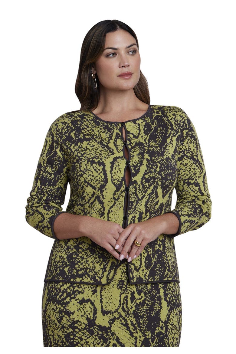 Intarsia Knit Cardigan (plus), Main, color, GREEN SNAKE PRINT